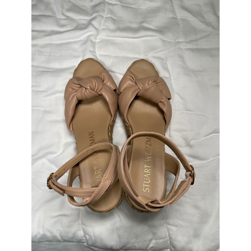 Stuart Weitzman Nude Leather Knot Espadrille Wedge Sandals 8B Made Spain w/ Bag - Picture 4 of 6